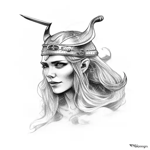 Viking woman arm sleeve tattoo design idea