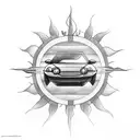 Omni car outline with a sun above tattoo design idea
