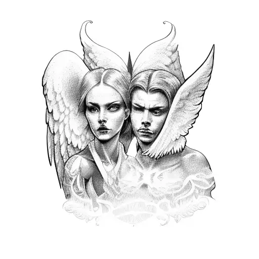 angel and devil whispering to ear neck tattoo tattoo design idea