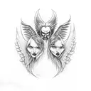 angel and devil whispering to ear neck tattoo tattoo design idea