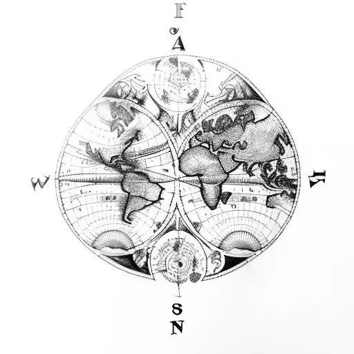 old world map traveling compass arm sleeve tattoo design idea