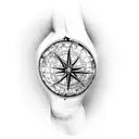 old world map traveling compass arm sleeve tattoo design idea