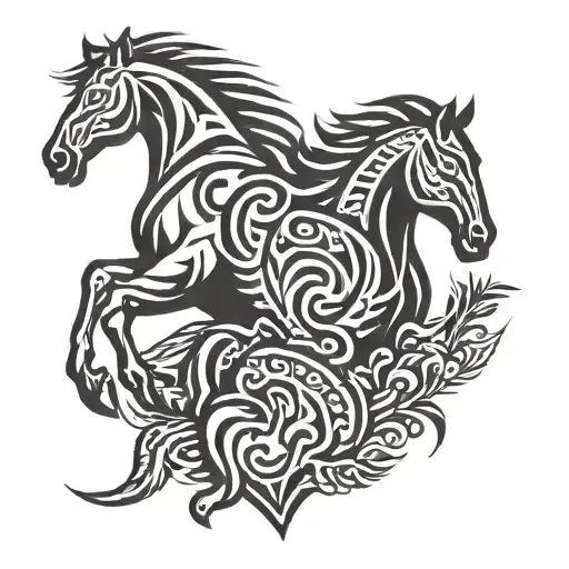 heart and horse head tribal simple    tattoo design idea