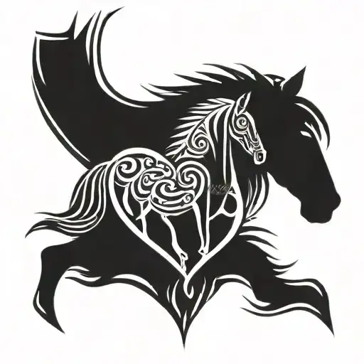 heart and horse head tribal tattoo design idea