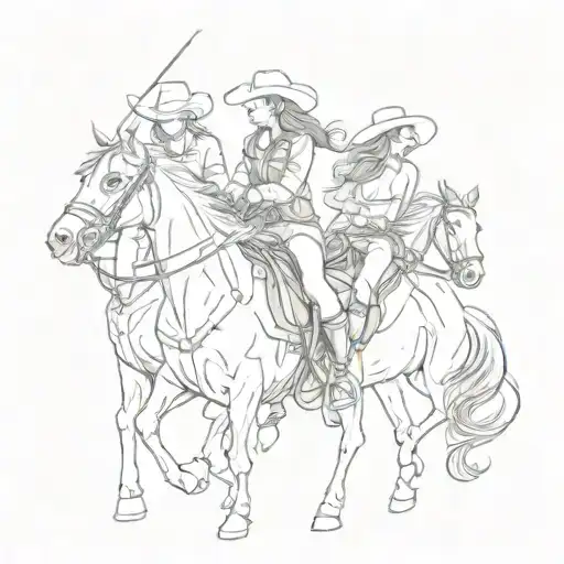 horses and cowgirl tattoo design idea
