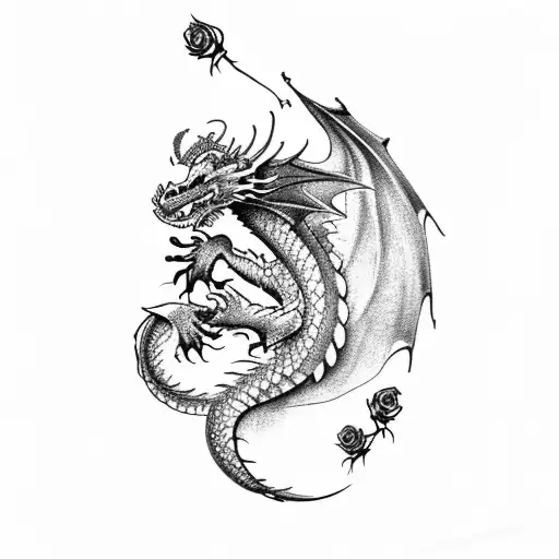 Dragon with rose tattoo design idea
