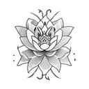 a lotus flower' surrounded by a python snake with a couple of japanese red lillies flowers tattoo design idea