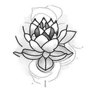 a lotus flower' surrounded by a python snake with a couple of japanese red lillies flowers tattoo design idea