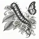 caterpillar metamorphosis and wild flowers growing tattoo design idea