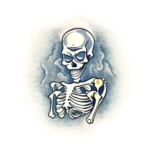 Ship captain skeleton treasure tattoo design idea