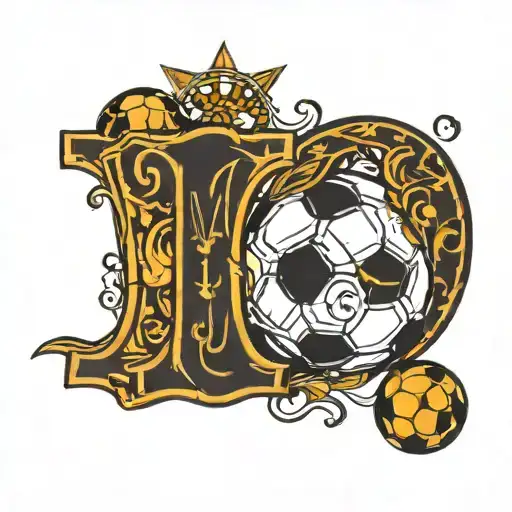 Letters M and J with a soccer ball and the number 6  tattoo design idea