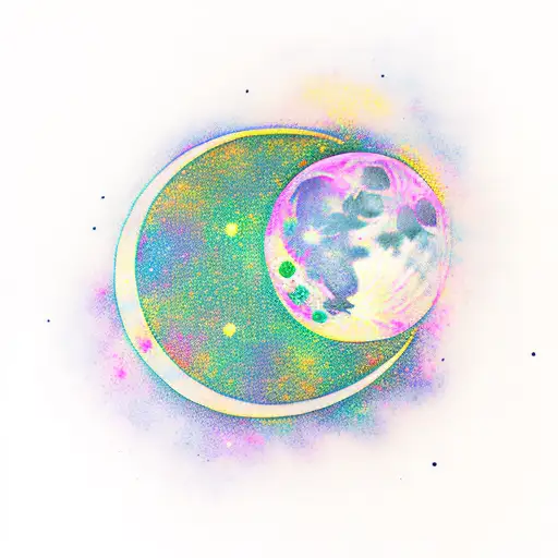 moon phase with galaxy colors tattoo design idea