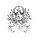 nude goth woman with sleeve tattoos, repsenting darkness with flowers going all around the woman tattoo design idea