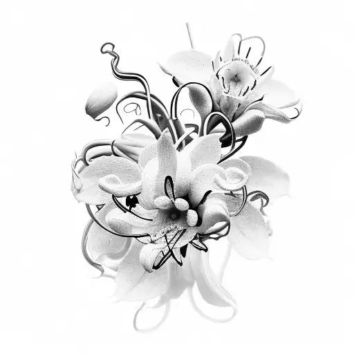 A clivia flower intertwined with a neural network, representing the fusion of your passions tattoo design idea