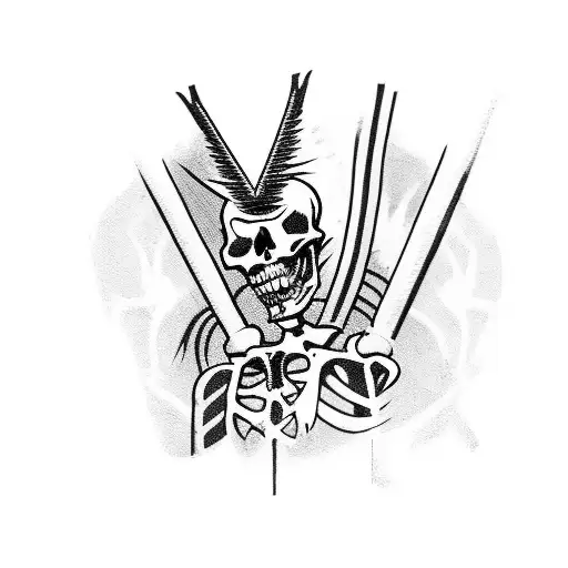 a running skeleton with a mohawk, a black flag in his hand with the image of anarchy tattoo design idea