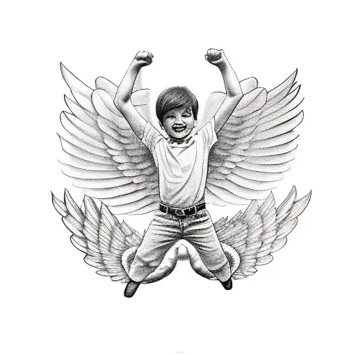 A boy with wings rides a horse tattoo design idea
