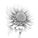 crow with white eye sorrouded by flowers: chrysanthemum, calendula, iris, dahlia, tulip, sunflower, lavander tattoo design idea