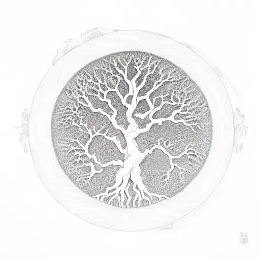 I would like the tree of life that is half dead half alive with like a ying yang of wolves laying down next to each othe tattoo design idea