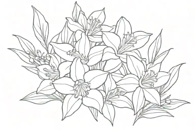 larkspur daffodil Holly poppy flowers tattoo design idea