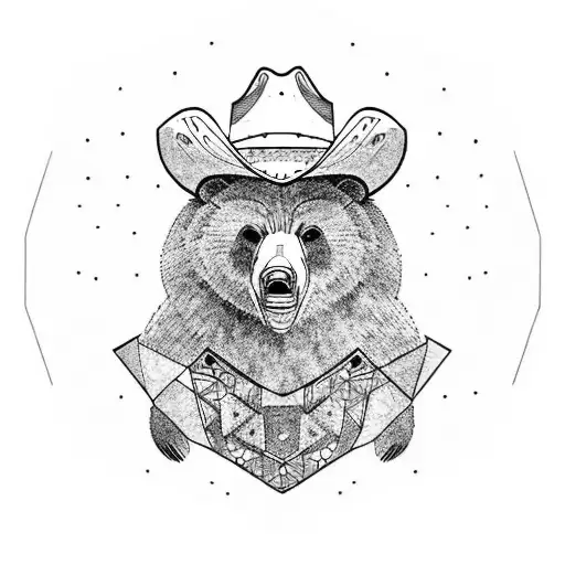 grizzly bear wearing cowboy hat tattoo design idea