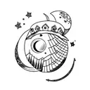 A stack of books with a crescent moon on top tattoo design idea