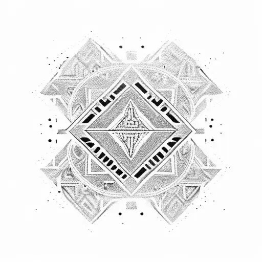 A basketball court with Aztec-inspired patterns as the floor tattoo design idea