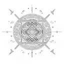 A basketball court with Aztec-inspired patterns as the floor tattoo design idea