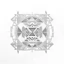 A basketball court with Aztec-inspired patterns as the floor tattoo design idea