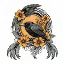 Raven wings with sun and bear paw in the centre along with flowers around it  tattoo design idea