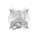 A geometric wave pattern with fish incorporated tattoo design idea