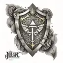Create a dotwork tattoo featuring a Hylian Shield surrounded by medical symbols to represent your role as a combat medic tattoo design idea