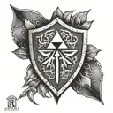 Create a dotwork tattoo featuring a Hylian Shield surrounded by medical symbols to represent your role as a combat medic tattoo design idea
