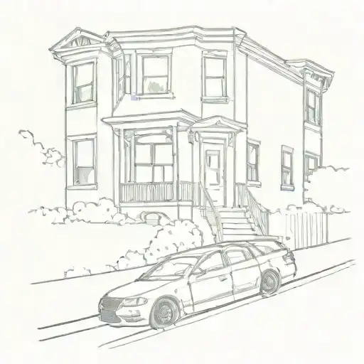 cartoon sketch of 25 Belmont place staten island 10301 with 4 cars parked in the driveway  tattoo design idea