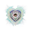 Realistic heart with psychodelic eyes on it tattoo design idea