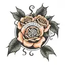 roses with the phrase principles, strength, character and honor tattoo design idea