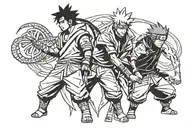 naruto and sasuke standing with no arms tattoo design idea