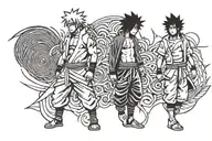 naruto and sasuke standing with no arms tattoo design idea