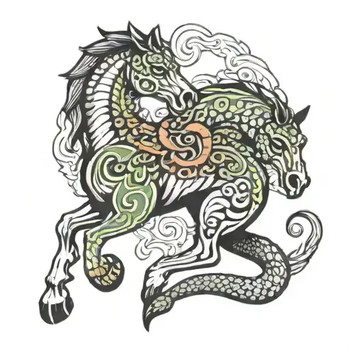snake strangling horse running tattoo design idea