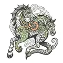 snake strangling horse running tattoo design idea