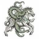 snake strangling horse running tattoo design idea