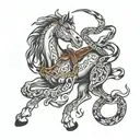 snake strangling horse running tattoo design idea