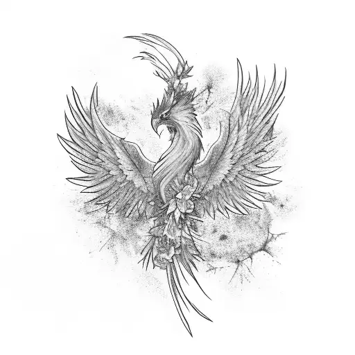 Phoenix along the spine with flowers and elements representing cities - Hyderabad, Kuwait, Toronto, NYC tattoo design idea