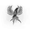 vertical Phoenix along the spine with flowers and elements representing cities skyline - Hyderabad, Kuwait, Toronto, NYC tattoo design idea