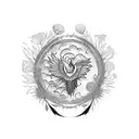 vertical Phoenix along the spine with flowers and elements representing cities skyline - Hyderabad, Kuwait, Toronto, NYC tattoo design idea