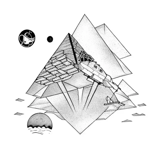 Astronaut playing a guitar on top of a pyramid tattoo design idea