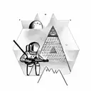Astronaut playing a guitar on top of a pyramid tattoo design idea