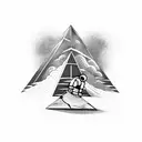 Astronaut playing a guitar on top of a pyramid tattoo design idea