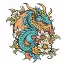 Daisy aries dragon  tattoo design idea