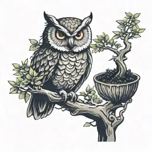 owl sitting on bonsai tree minimalistic tattoo tattoo design idea