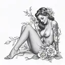 Create a tattoo design of an attractive nude woman pin up american tattoo design idea